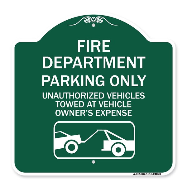 Signmission Fire Department Parking Unauthorized Vehicles Towed at Owner Expense with Graphic, GW-1818-24023 A-DES-GW-1818-24023 - main